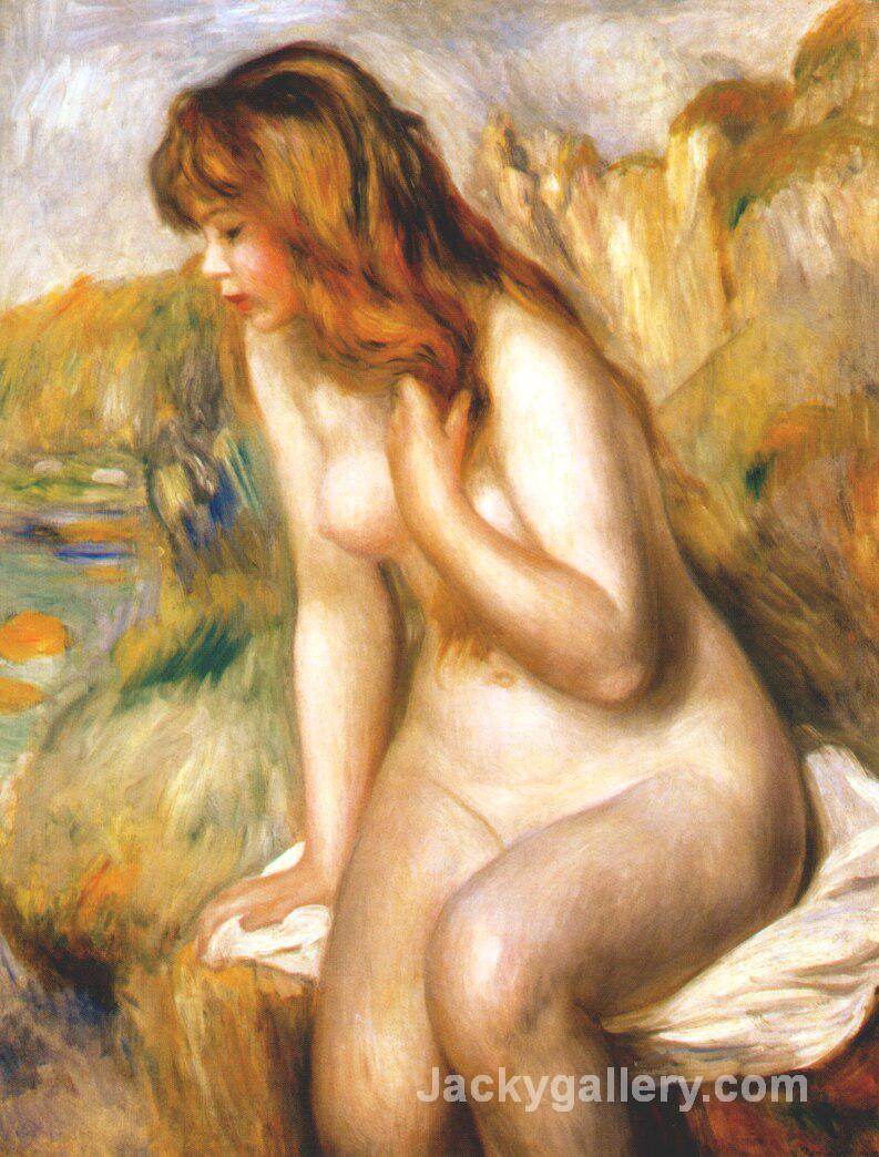 Bather seated on a rock by Pierre Auguste Renoir paintings reproduction